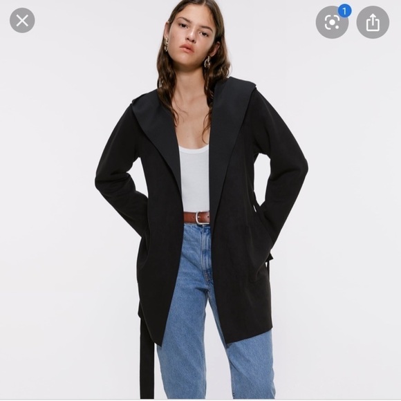 Zara Jackets & Blazers - ZARA • Black Faux Suede Hooded Jacket Sz S